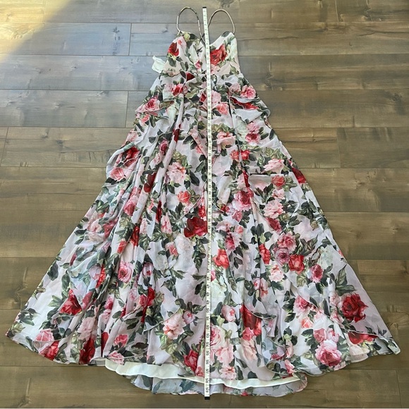 *Flaws* Fame and Partners Queen Ann Dress Size 4 Floral Ruffle Maxi Dress - Picture 10 of 16